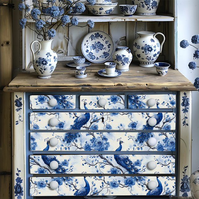 Delft Blue Vintage French Chinoiserie Peacock Tissue Paper (Creator Uploaded)
