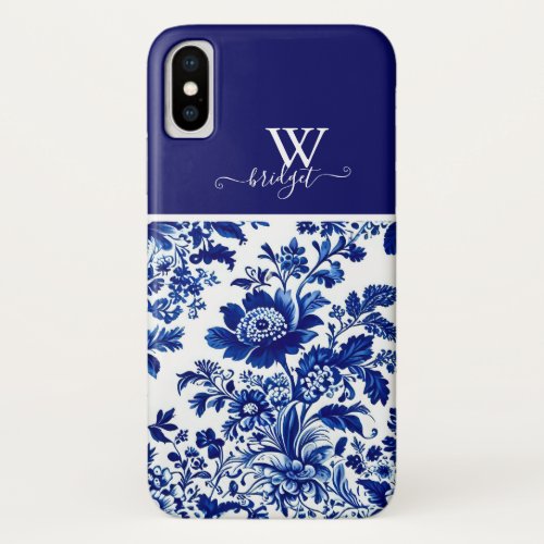 delft blue Vintage Modern Floral iPhone XS Case