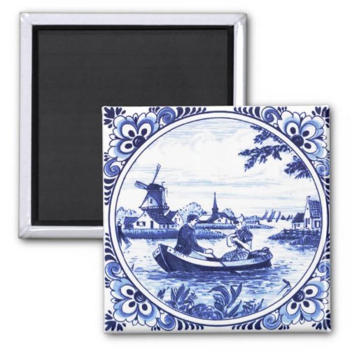 Delft Blue Vintage Romantic Boat Ride Painting Magnet