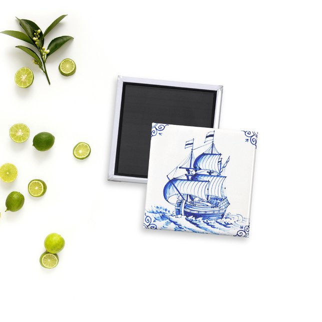 Delft Blue Vintage Sailboat Painting Magnet (Creator Uploaded)