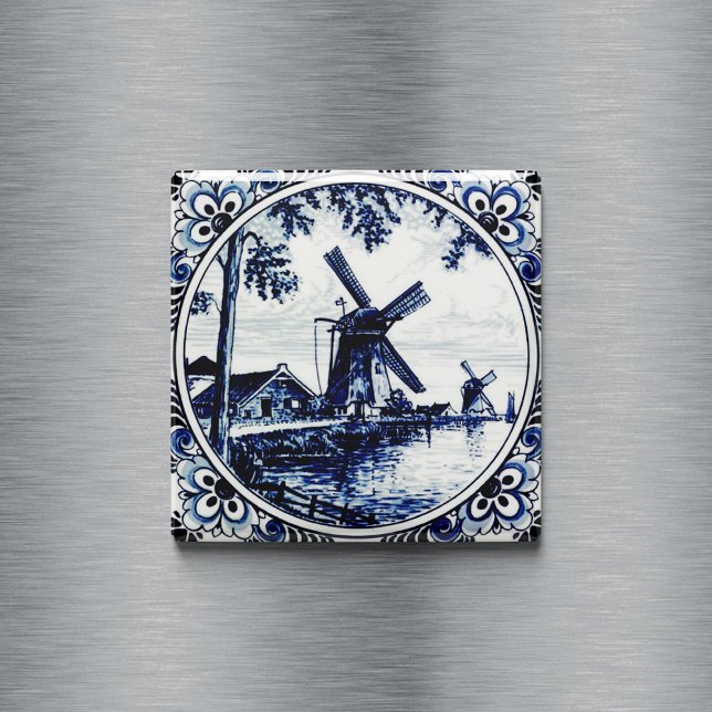 Delft Blue Vintage Windmill Farmhouse Painting Magnet (Creator Uploaded)