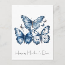 Delft Blue Watercolor Butterflies Mother's Day 
