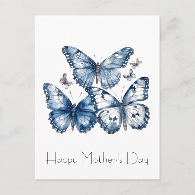 Delft Blue Watercolor Butterflies Mother's Day  Postcard (Front)