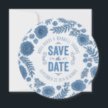 Delft Blue Watercolor Flowers Save the Date<br><div class="desc">A delicate wreath of watercolor illustrated flowers frame your save the date information for a modern rustic design that also features your engagement photo on the back.</div>