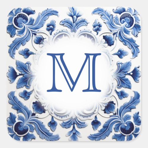 delft blue wedding monogram  square sticker