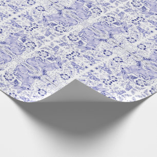 Delft Blue White Bunny Rabbit Birds Dedham Easter Wrapping Paper