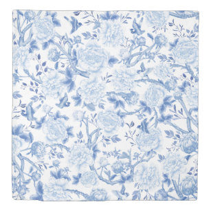 Delft Blue White Chinoiserie Bird Peonies Garden Duvet Cover