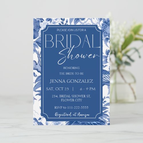 Delft Blue White Chinoiserie Bridal Shower Invitation
