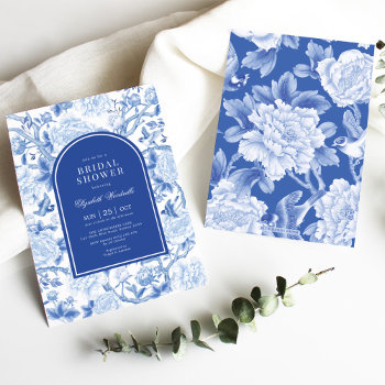 Delft Blue White Chinoiserie Floral Bridal Shower Invitation by BlueBunnyStudio at Zazzle