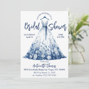 Delft Blue/White Chinoiserie Floral Bridal Shower Invitation