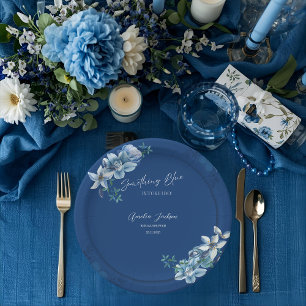 Delft Blue White Chinoiserie Floral Bridal Shower Paper Plates