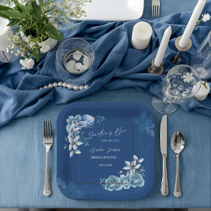Delft Blue White Chinoiserie Floral Bridal Shower Paper Plates
