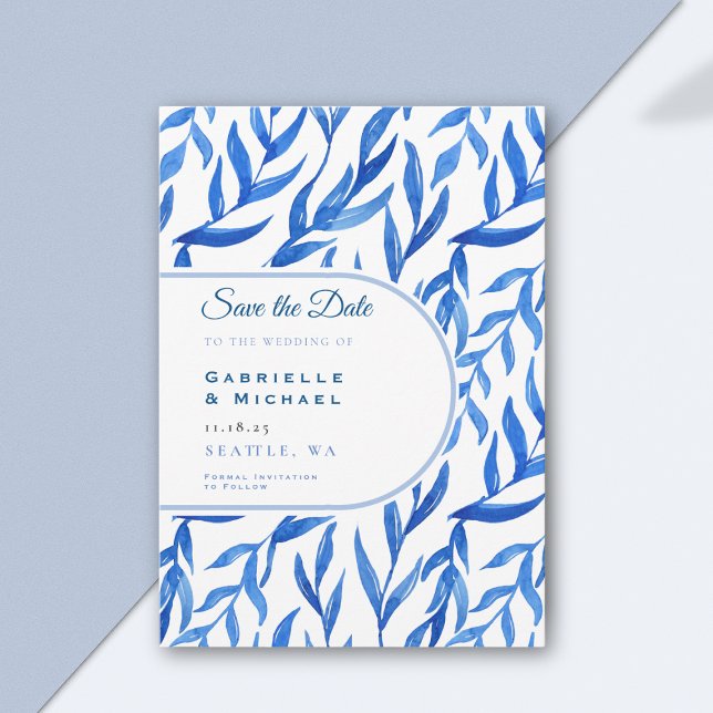 Delft Blue White Chinoiserie Floral Pattern  Save The Date (Creator Uploaded)