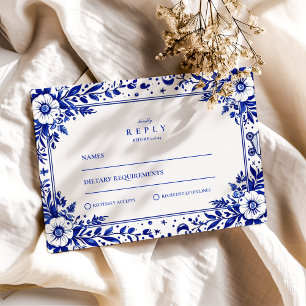 Delft Blue White Chinoiserie Wedding RSVP Card