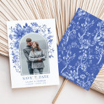 Delft Blue White Floral Chinoiserie Save the Date Invitation<br><div class="desc">This chinoiserie-inspired design features elegant botanical florals and greenery in delft blue and white. Personalize the invite with your details and if you want to further re-arrange the style and placement of the text,  please press the "Click to customize further" button.</div>