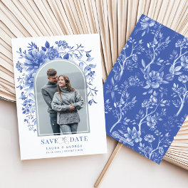 Delft Blue White Floral Chinoiserie Save the Date Invitation