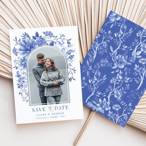 Delft Blue White Floral Chinoiserie Save the Date Invitation