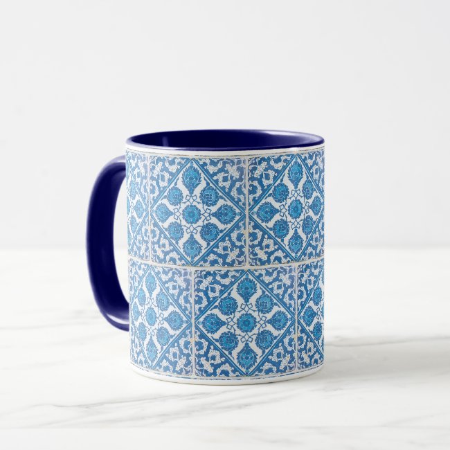 Delft Blue White Vintage Faux Tile Coffee Mug