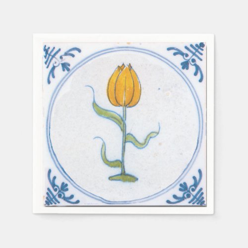 Delft Blue White Yellow Tulip Art paper napkin