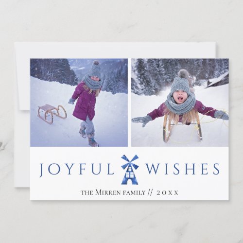 Delft Blue Windmill Holiday Photo Card