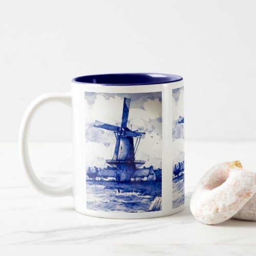 Delft Blue Windmill Two_Tone Coffee Mug