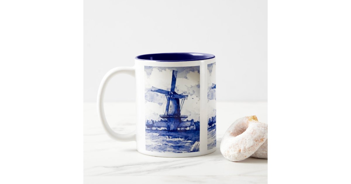 Delft Blue Windmill Two-Tone Coffee Mug | Zazzle