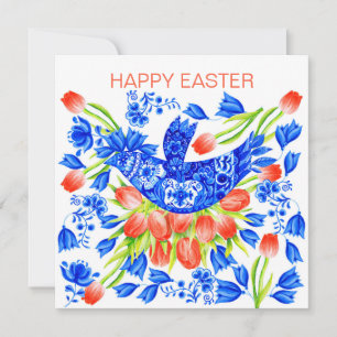 Delft Bluebird and Tulips Card