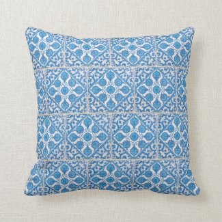 Delft Cornflowers Blue White Faux Tile Pillow