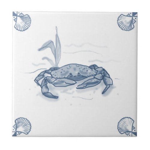 Delft Crab Tile with Shell Corners