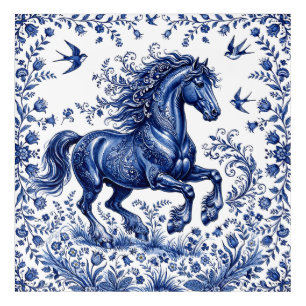 Delft Delftware Style Friesian Horse in Meadow Acrylic Print