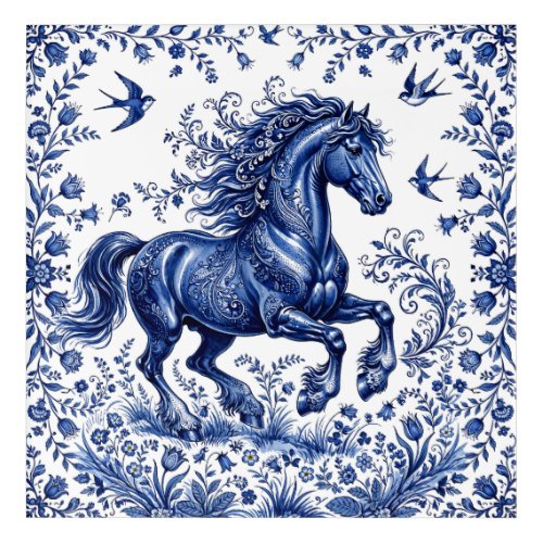 Delft Delftware Style Friesian Horse in Meadow Acrylic Print