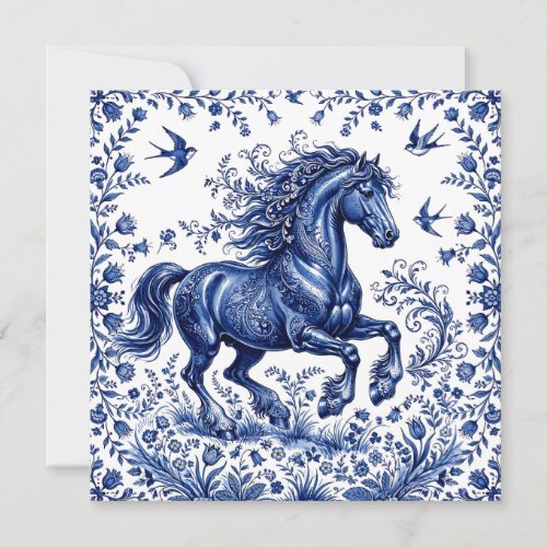 Delft Delftware Style Friesian Horse in Meadow Invitation