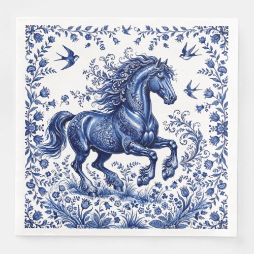 Delft Delftware Style Friesian Horse in Meadow Paper Dinner Napkins