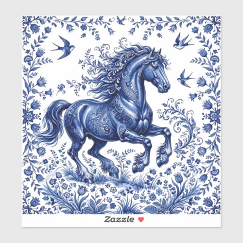 Delft Delftware Style Friesian Horse in Meadow Sticker
