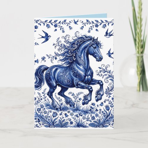 Delft Delftware Style Friesian Horse in Meadow Thank You Card