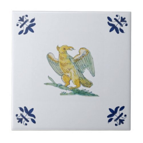 Delft Eagle Hawk Blue Gold c 1650 Repro Dutch      Ceramic Tile