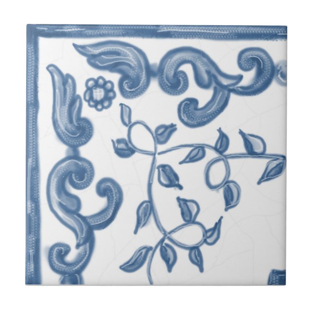Delft Floral Corner Ceramic Tile (Front)