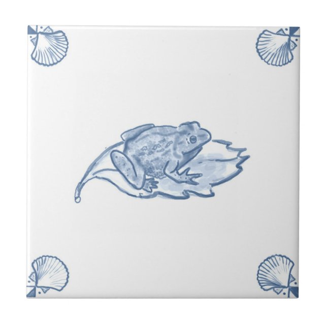 Delft Frog Tile with Shell Corners (Front)