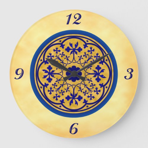 Delft Inspired Blue on Faux Parchment Wall Clock