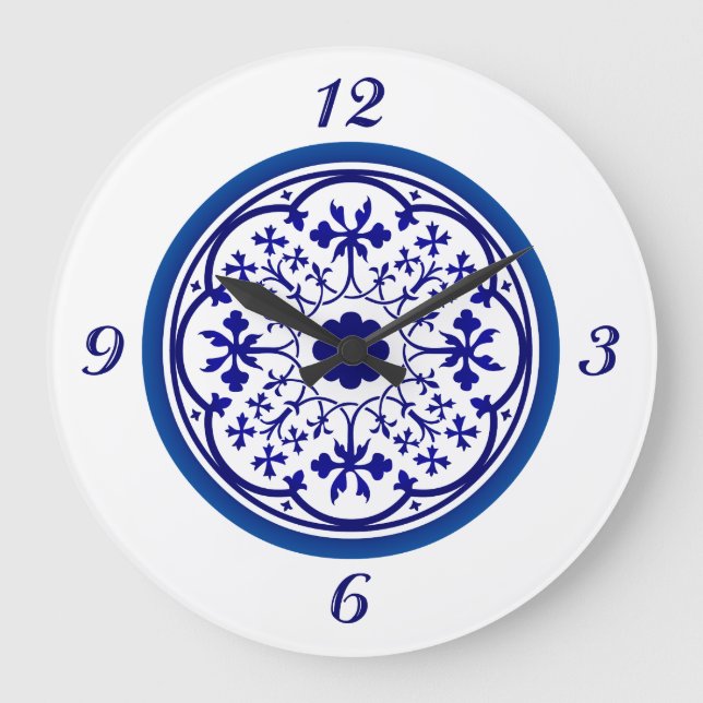 Delft Inspired Blue White Wall Clock (Front)
