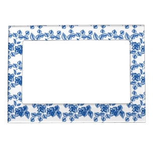Delft-LIke Blue Floral Print Magnetic Frame