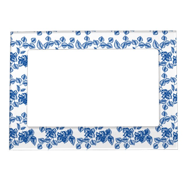 Delft-LIke Blue Floral Print Magnetic Frame (Front)