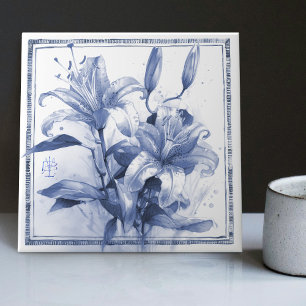 Delft Lily Wall Decor Art Nouveau Watercolor Ceramic Tile
