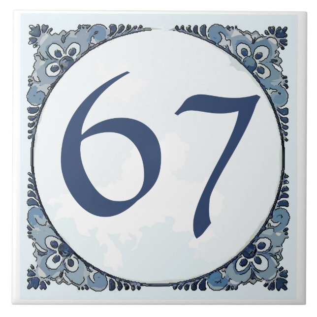 Delft look #11 Tile, House Numbers, change number Ceramic Tile (Front)