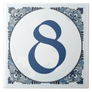 Delft look #8 Tile, House Numbers, change number Ceramic Tile