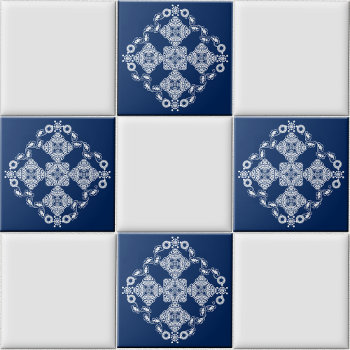 Delft Modern White On Navy Ceramic Tile by colorwash at Zazzle