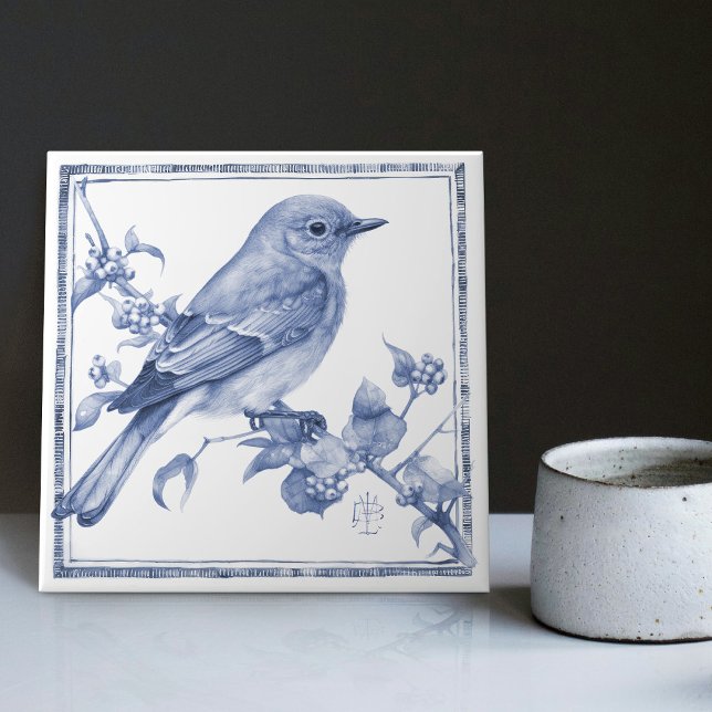 Delft Mountain Bluebird Art Nouveau Spring Bird Ceramic Tile (Creator Uploaded)