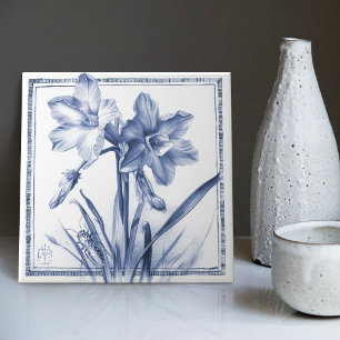 Delft Narcisse Wall Decor Art Nouveau Watercolor Ceramic Tile