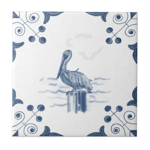 Delft Pelican Tile with Scroll Corners