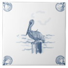 Delft Pelican Tile with Shell Corners